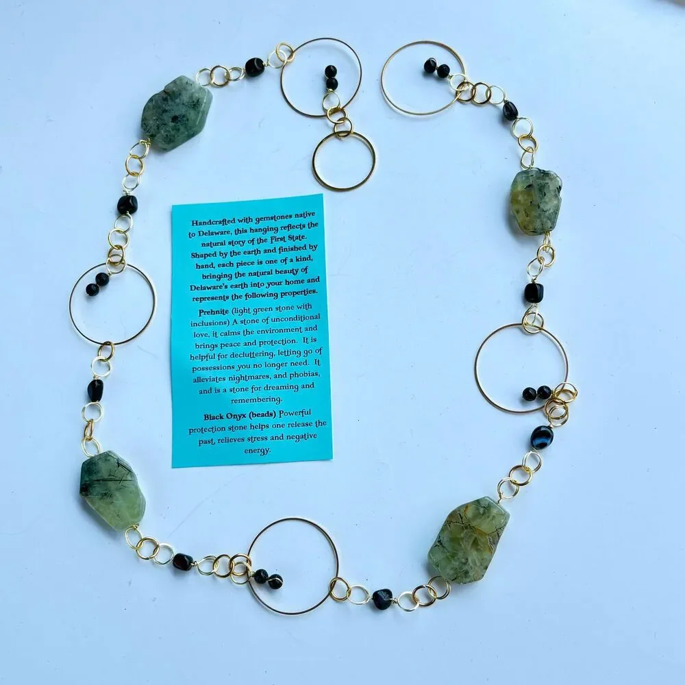 Prehnite Black Onyx Beads Gemstone Wall Hang Unconditional Love & Protection